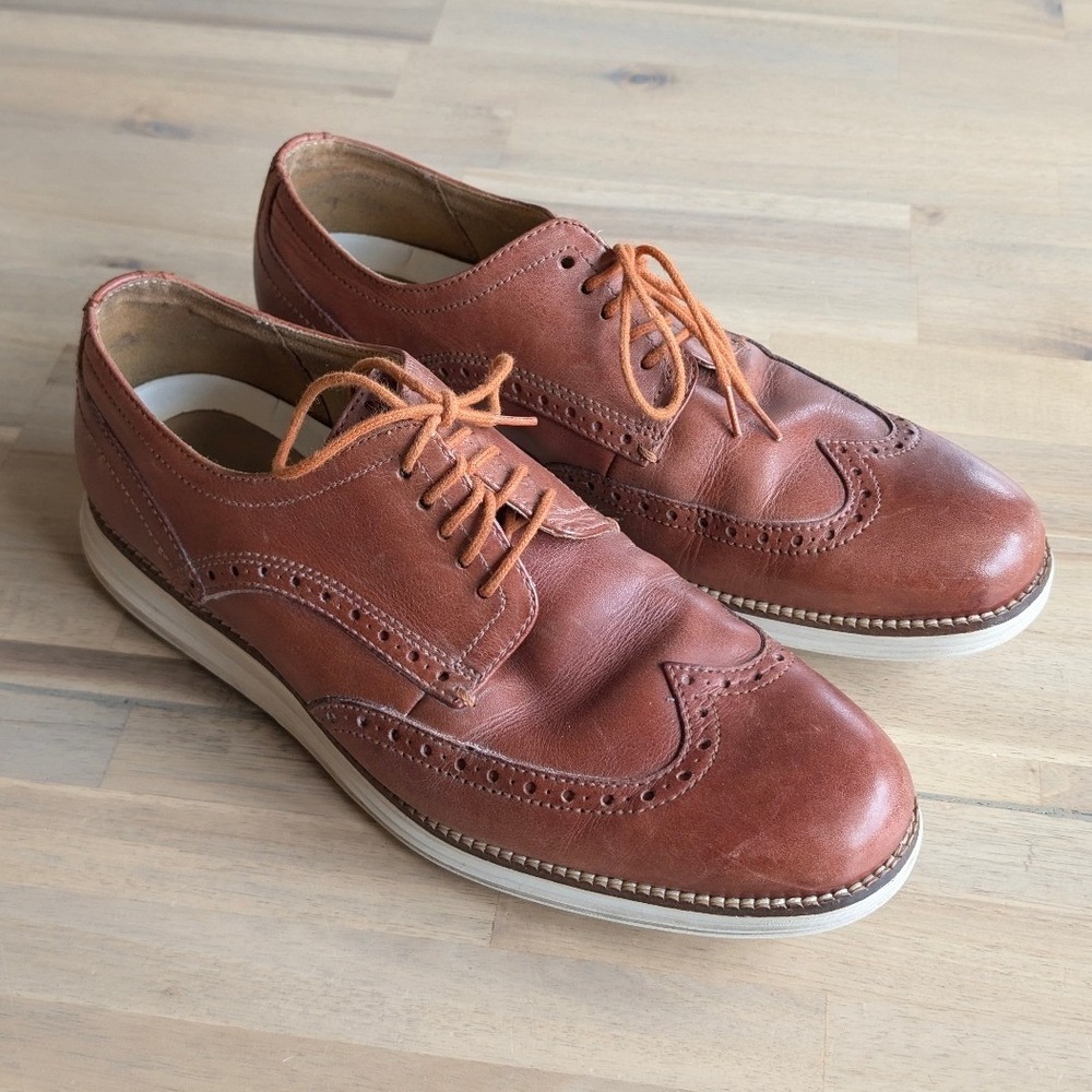 Cole Haan Grand.OS Mens British Tan Leather Wingtip Oxford Shoes Size 9